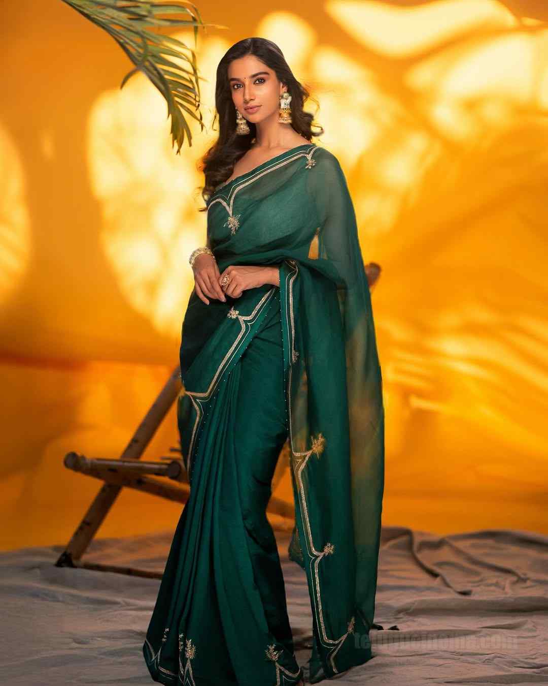 Meenakshi Chaudhary in a Green Saree