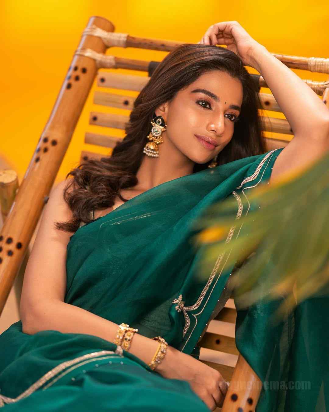 Meenakshi Chaudhary in a Green Saree