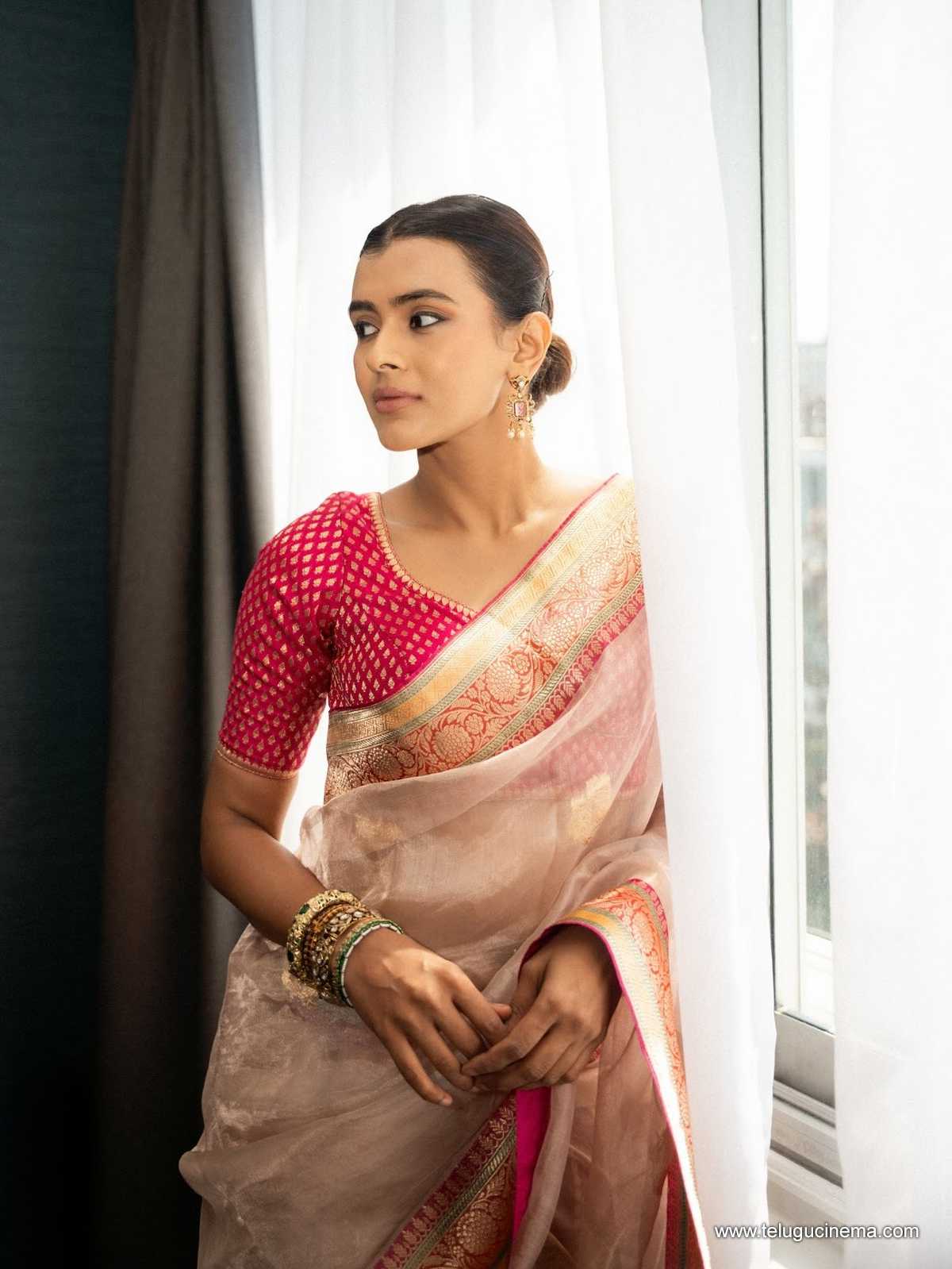 Hebah Patel radiates elegance in a pastel silk saree