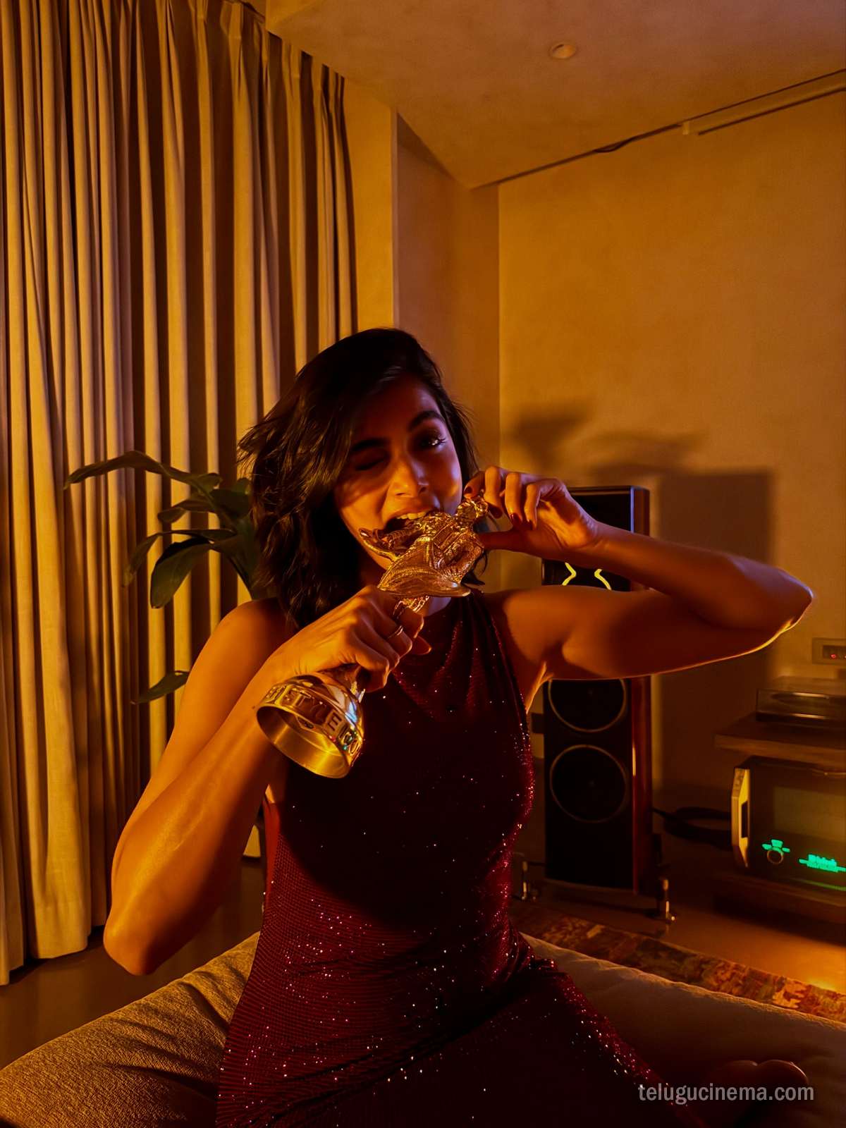 Pooja Hegde embraces glamour in a sparkling red outfit