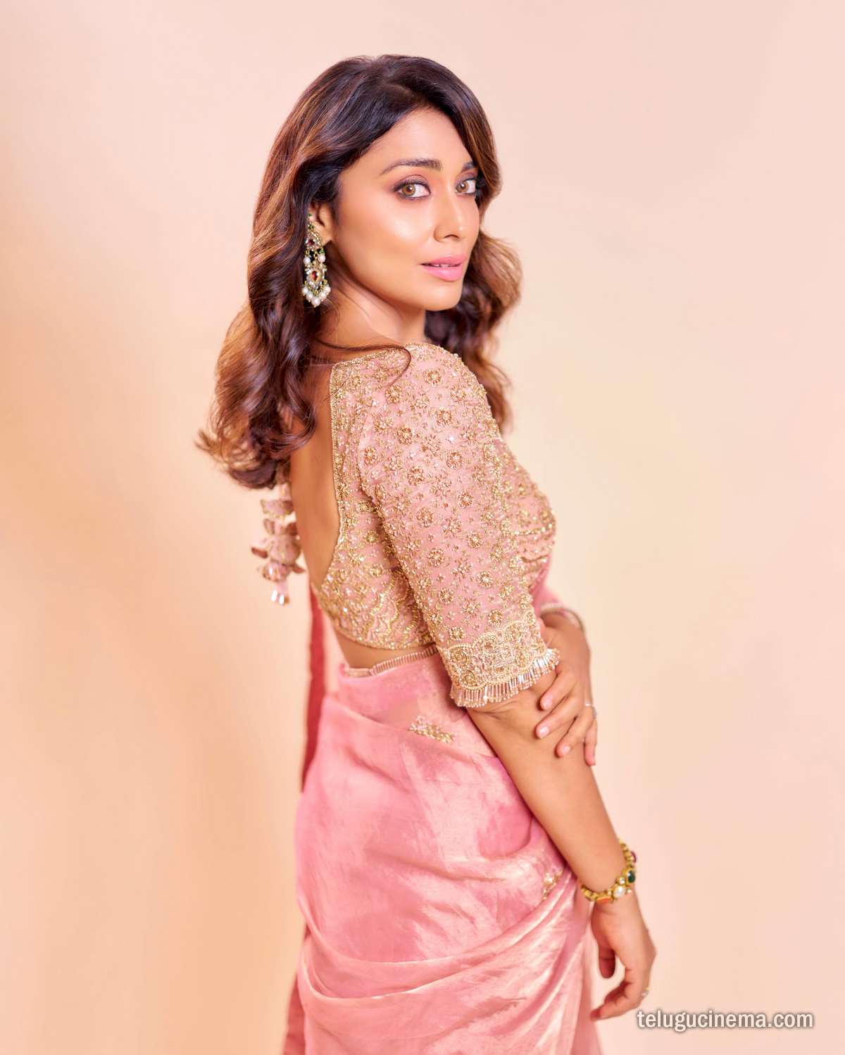 Shriya Saran looks graceful in a pastel pink saree
