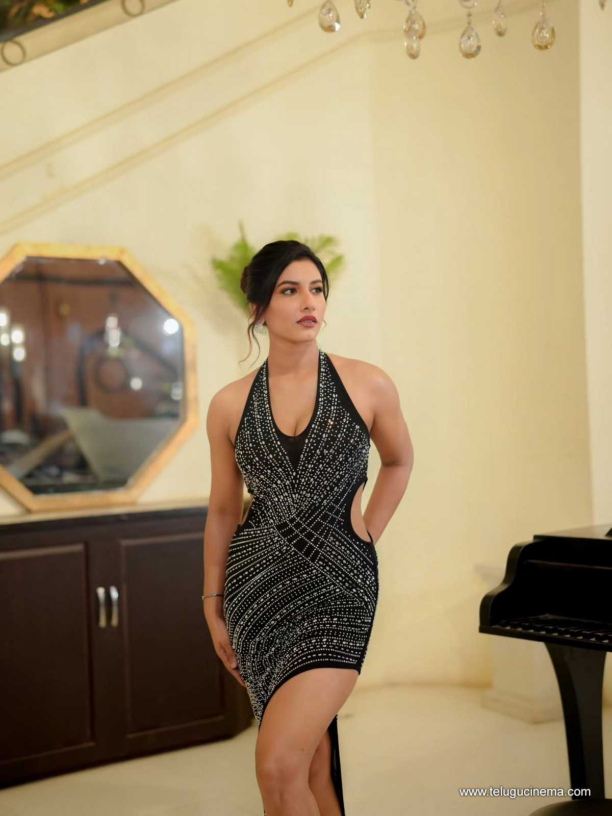 Vishnu Priya stylish black dress latest stills
